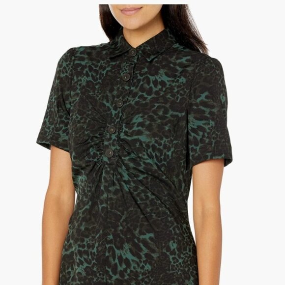 Lark & Ro Florence Short Sleeve Collar Ruched Front Sheath Shirt Dress, Size 2 - Picture 4 of 8